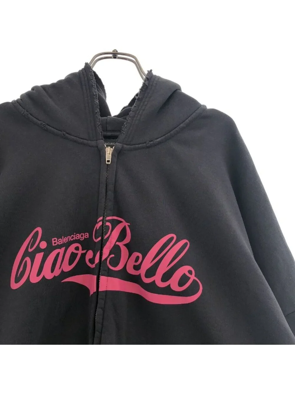 Balenciaga Ciao Bello Pulled Hoodie Distressed Zip Up Black XS